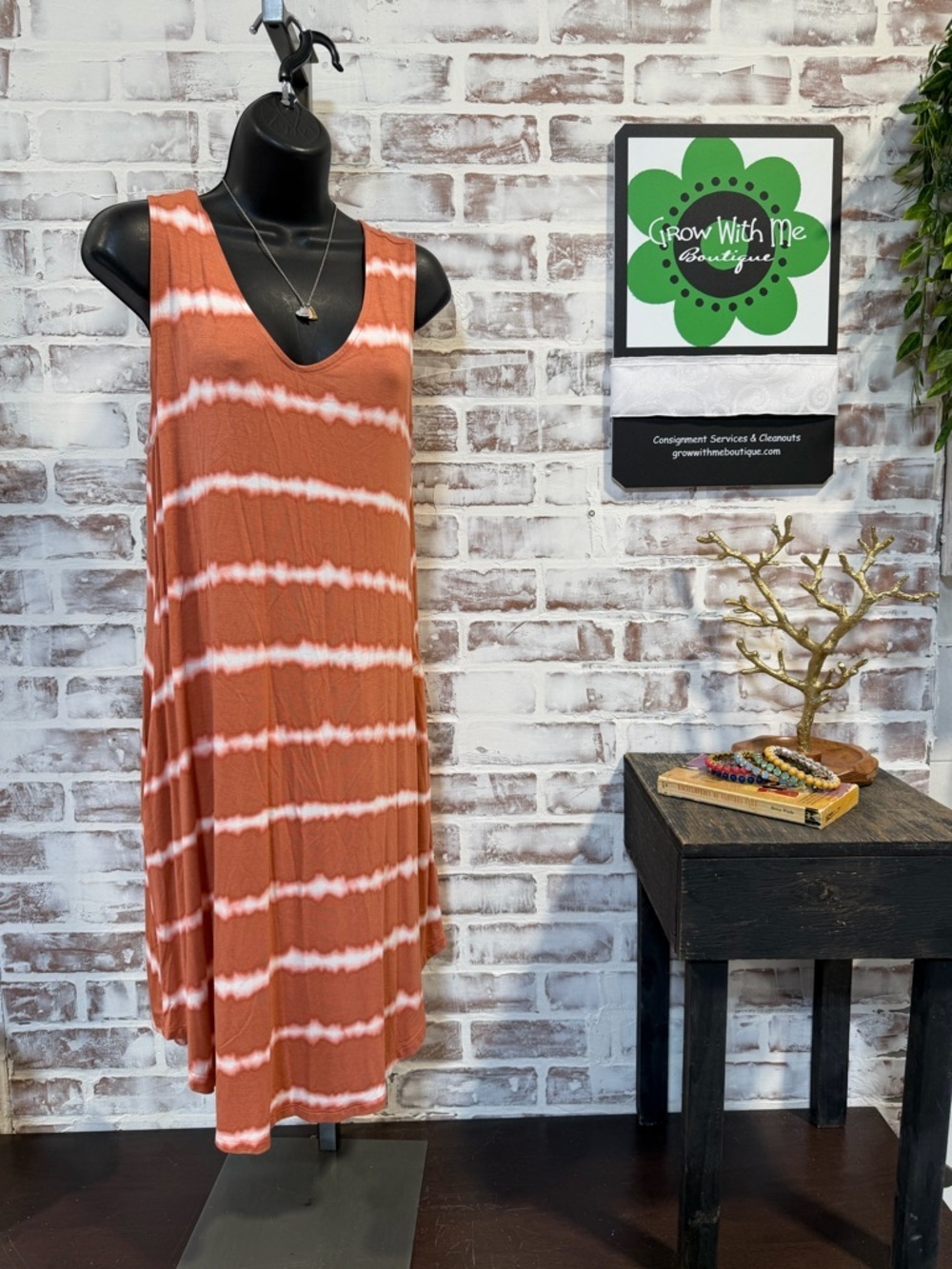 Rust Tie-Dye Sleeveless V-Neck Maxi Dress